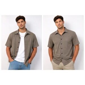 Anchor Blue Men's M Short Sleeve Button Up Shirt Brown Micro Check Casual Y2K